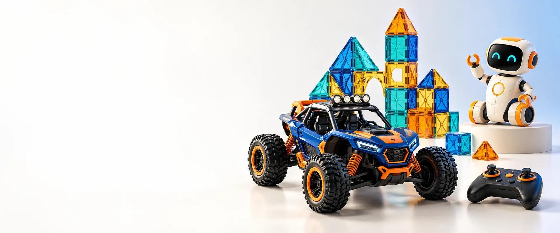 Colorful wholesale toys on a white background