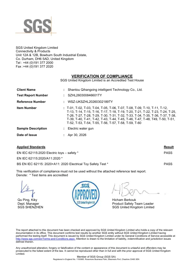UK electrical toy verification of compliance