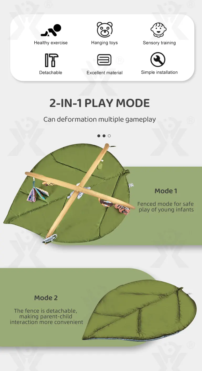 Baby Play Mat Gyms, “Forest Leaf” Shape, with Wooden Stand · TV10681 · detail image 2 of 8