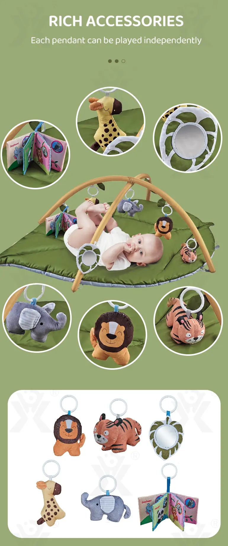 Baby Play Mat Gyms, “Forest Leaf” Shape, with Wooden Stand · TV10681 · detail image 4 of 8