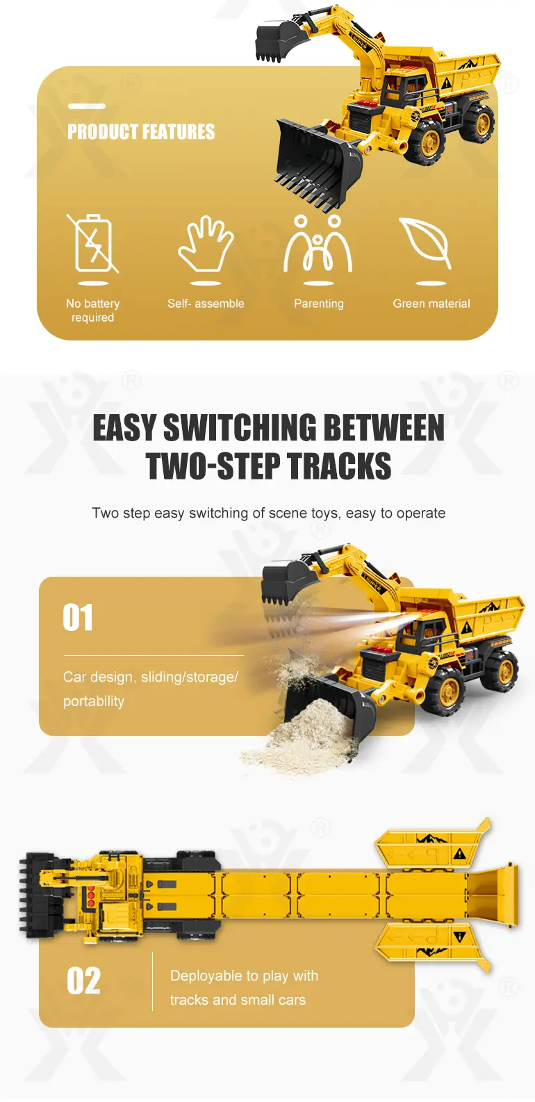 Construction Vehicle Toy Set, Includes a Toy Cars and a Modular Track Component · TV10683 · detail image 2 of 8