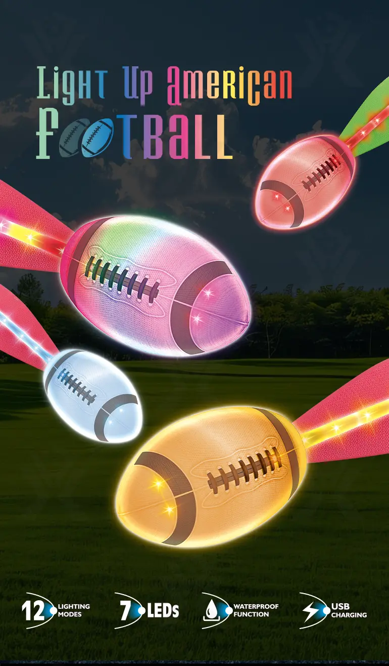Light Up American Football Toys, with Rainbow Light Trails, Perfect for Night Games · TV10673 · detail image 1 of 5