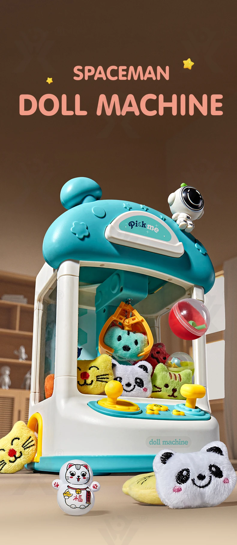 Astronaut-Themed Mini Claw Machine Toy with Plush Dolls, Sound & Light Effects, and Surprise Eggs · TV10698 · detail image 1 of 11