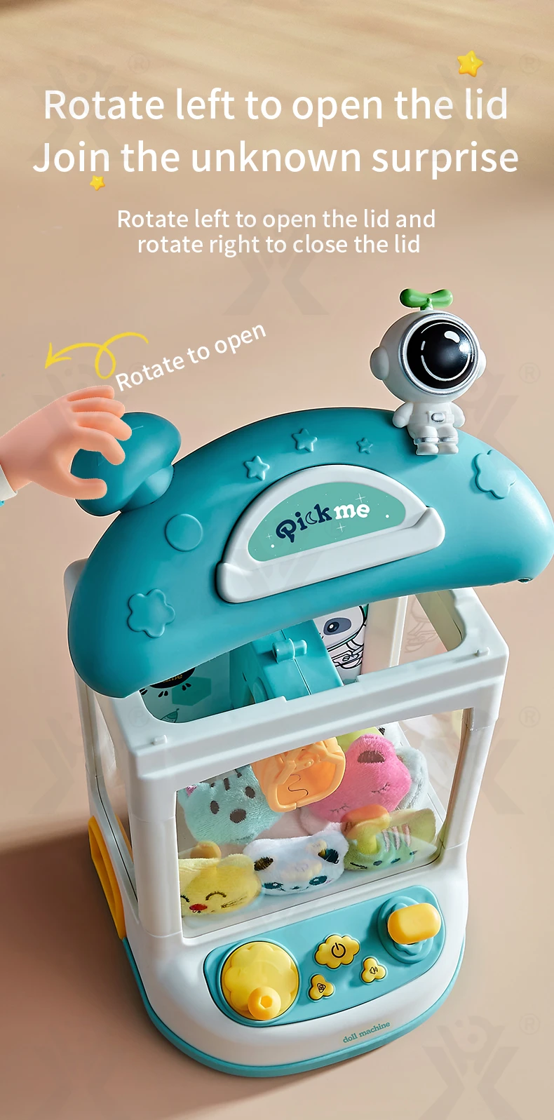 Astronaut-Themed Mini Claw Machine Toy with Plush Dolls, Sound & Light Effects, and Surprise Eggs · TV10698 · detail image 5 of 11