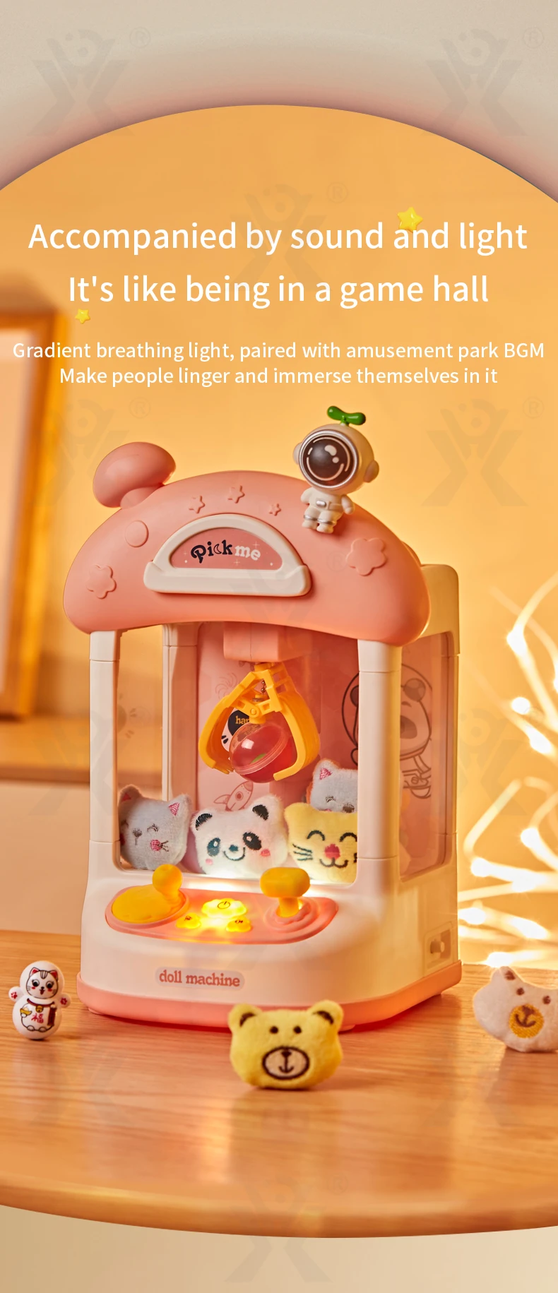 Astronaut-Themed Mini Claw Machine Toy with Plush Dolls, Sound & Light Effects, and Surprise Eggs · TV10698 · detail image 7 of 11