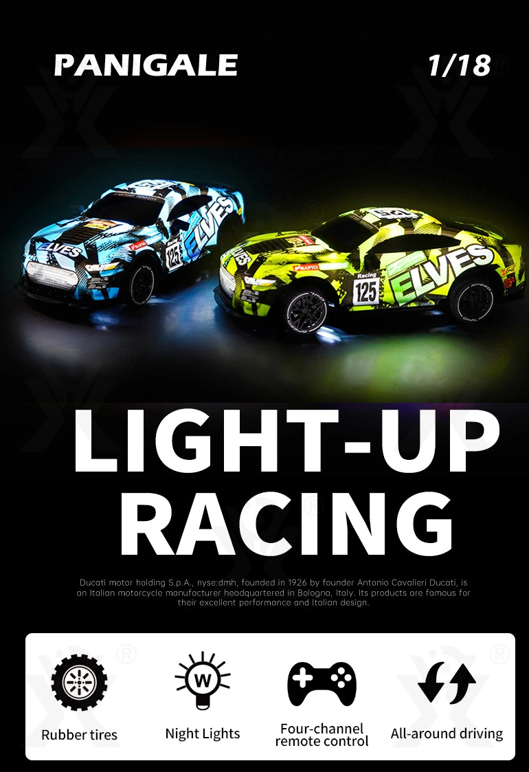 Remote Control Racing Car, 1:18 Scale Ducati Co-branded with LED Lights and Glow Tires · TV10699 · detail image 1 of 6