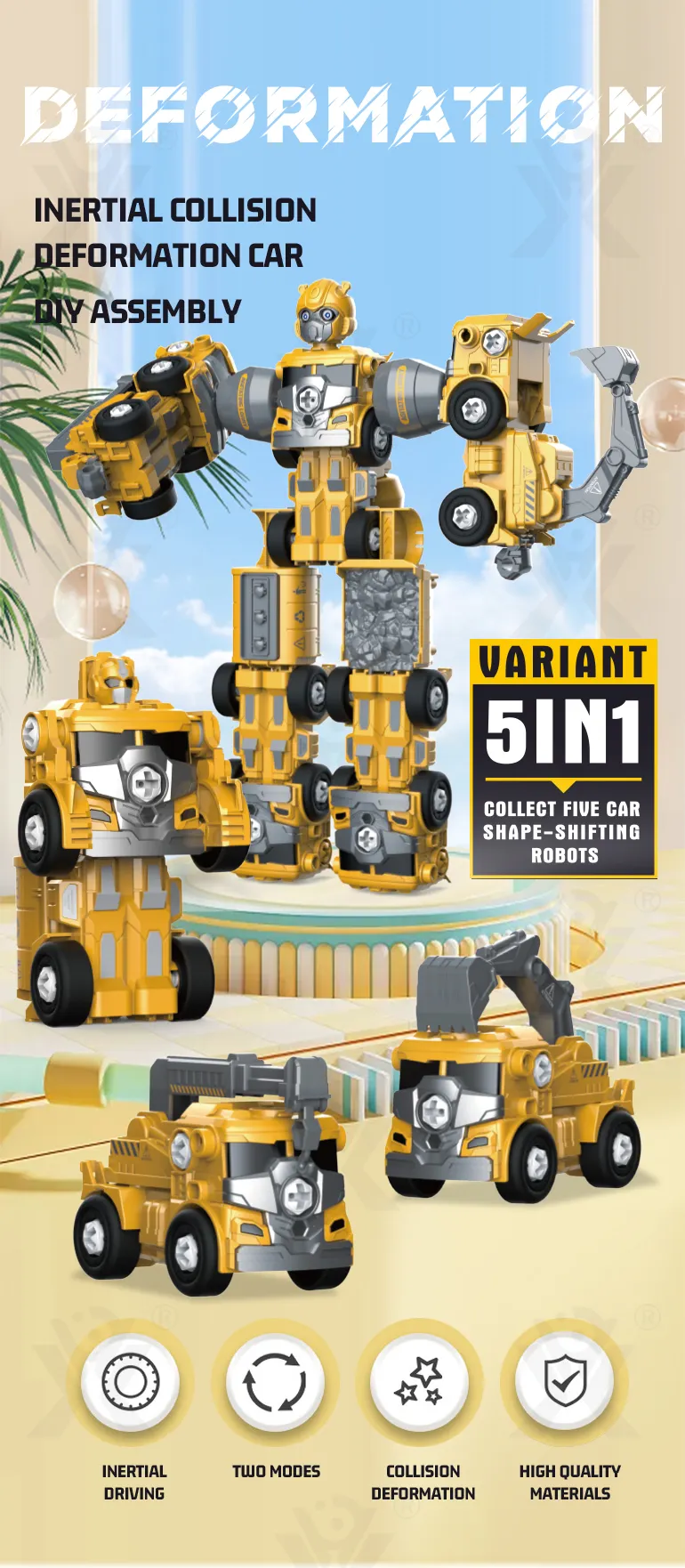 5-in-1 Transforming Construction Vehicle Robot Toy Set for Kids · TV10689 · detail image 1 of 8