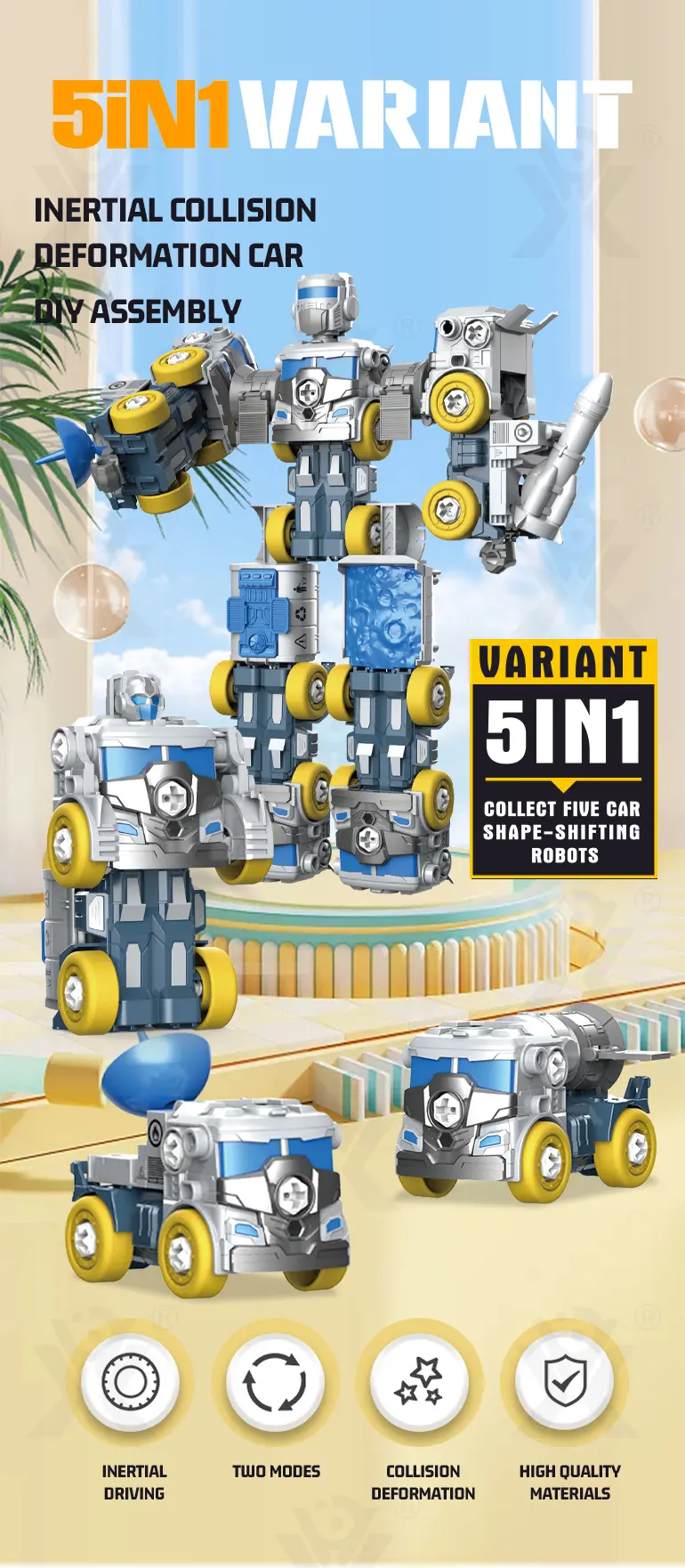 5-in-1 Transforming Construction Robot Toy Set for Kids · TV10688 · detail image 1 of 8