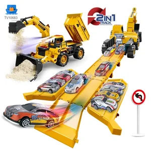 Ensemble de jouets pour véhicules de construction, comprenant une voiture jouet et une piste modulaire