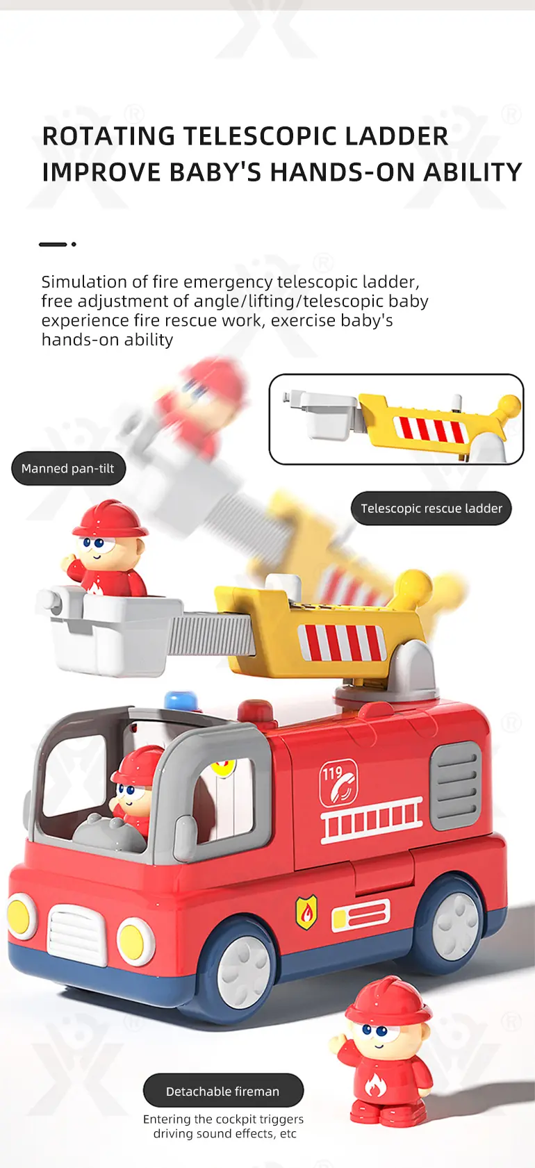 Interactive Firefighter Truck Toy with Rotating Ladder, Sound & Light Effects · TV10667 · detail image 3 of 9