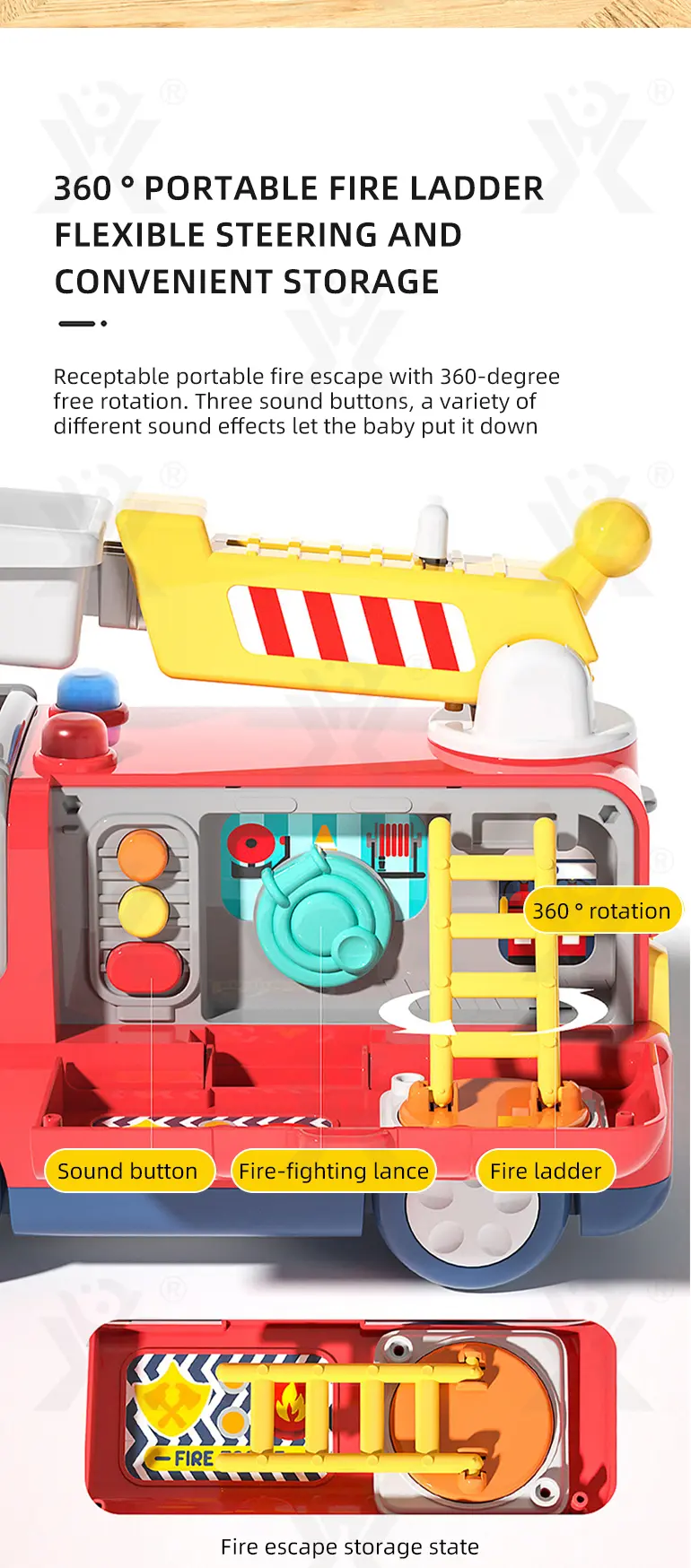 Interactive Firefighter Truck Toy with Rotating Ladder, Sound & Light Effects · TV10667 · detail image 5 of 9