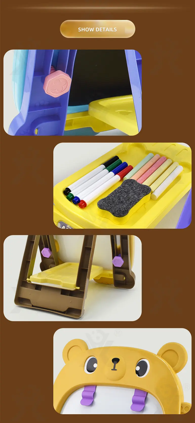 Double-Sided Kids Drawing Board with Adjustable Easel & Storage Tray · TV10625 · detail image 8 of 11