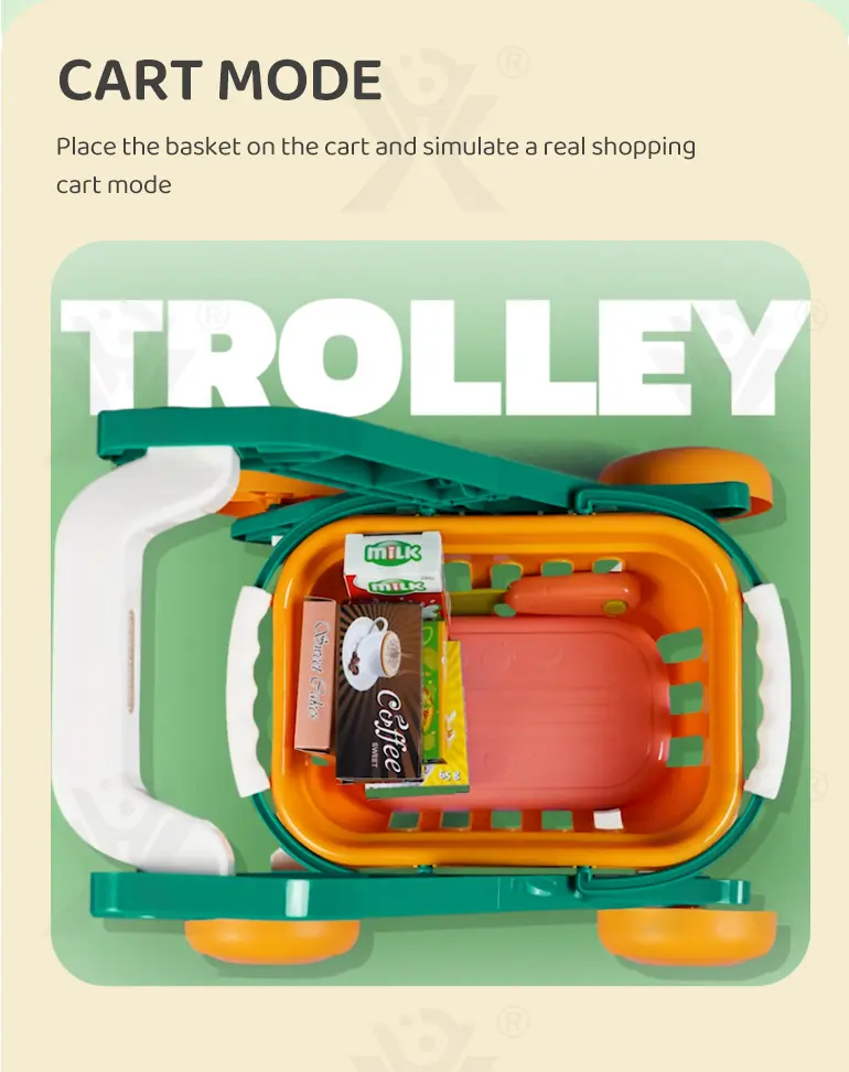 Kids 2-in-1 Shopping Cart Toy with Basket & Play Food Accessories, Role Play, Pretend Play · TV10627 · detail image 4 of 8