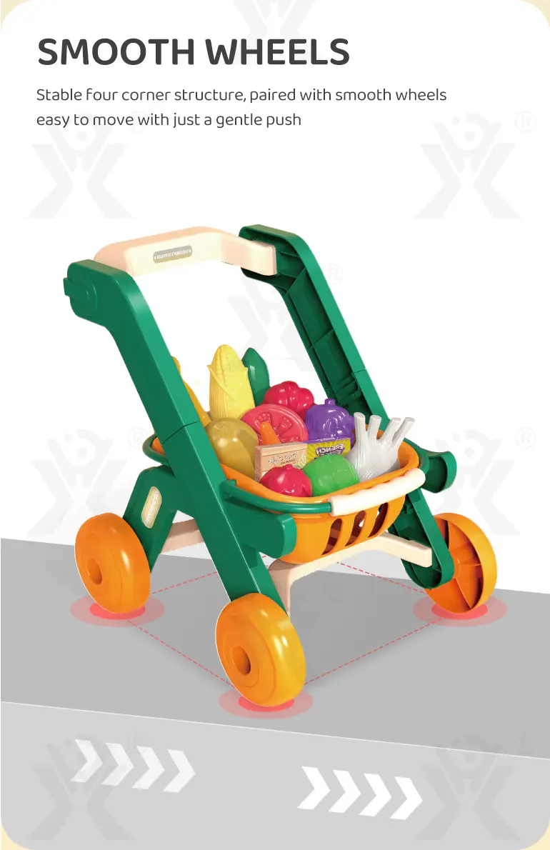Kids 2-in-1 Shopping Cart Toy with Basket & Play Food Accessories, Role Play, Pretend Play · TV10627 · detail image 5 of 8