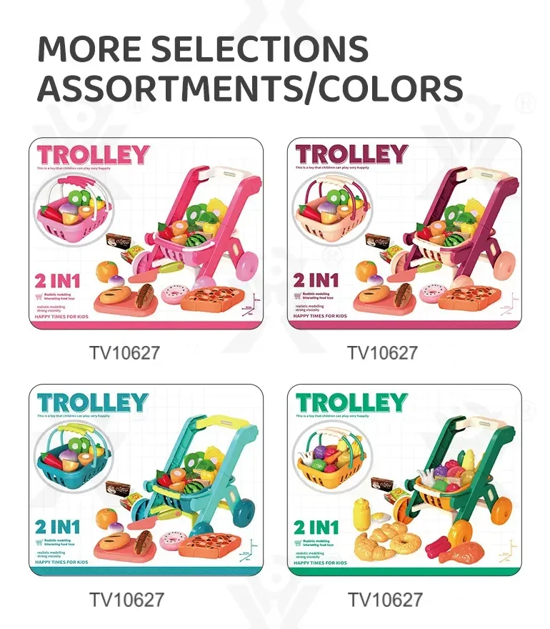 Kids 2-in-1 Shopping Cart Toy with Basket & Play Food Accessories, Role Play, Pretend Play · TV10627 · detail image 7 of 8