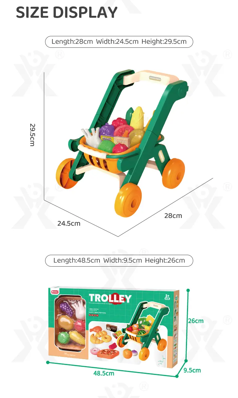 Kids 2-in-1 Shopping Cart Toy with Basket & Play Food Accessories, Role Play, Pretend Play · TV10627 · detail image 8 of 8