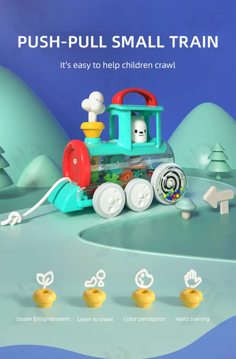 Push-Pull Small Train Toy With Smoke, Gears & Rotating Bead · TV10612 · detail image 1 of 10