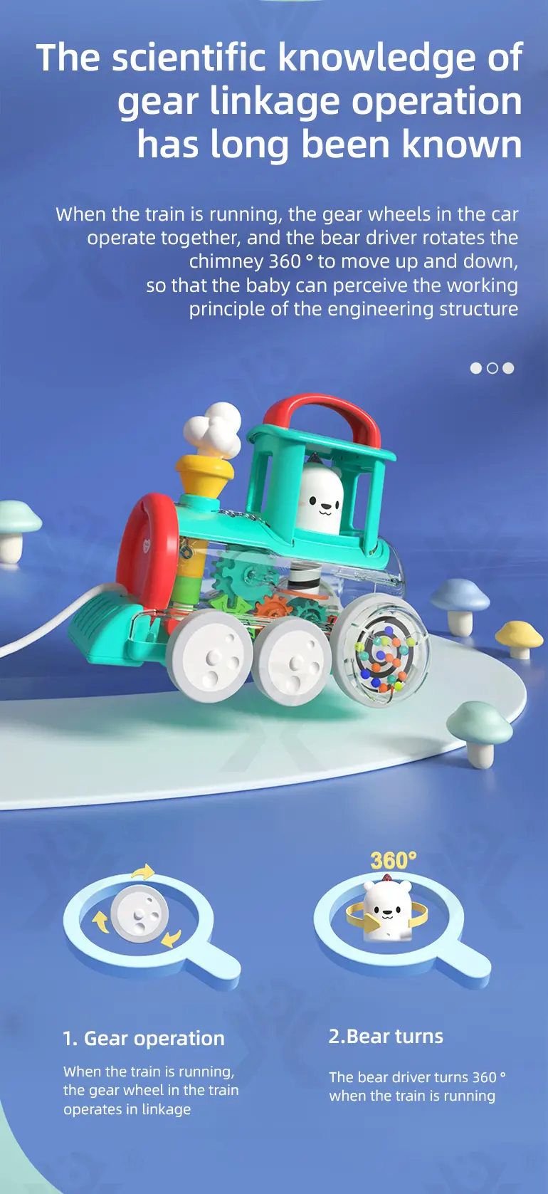 Push-Pull Small Train Toy With Smoke, Gears & Rotating Bead · TV10612 · detail image 2 of 10