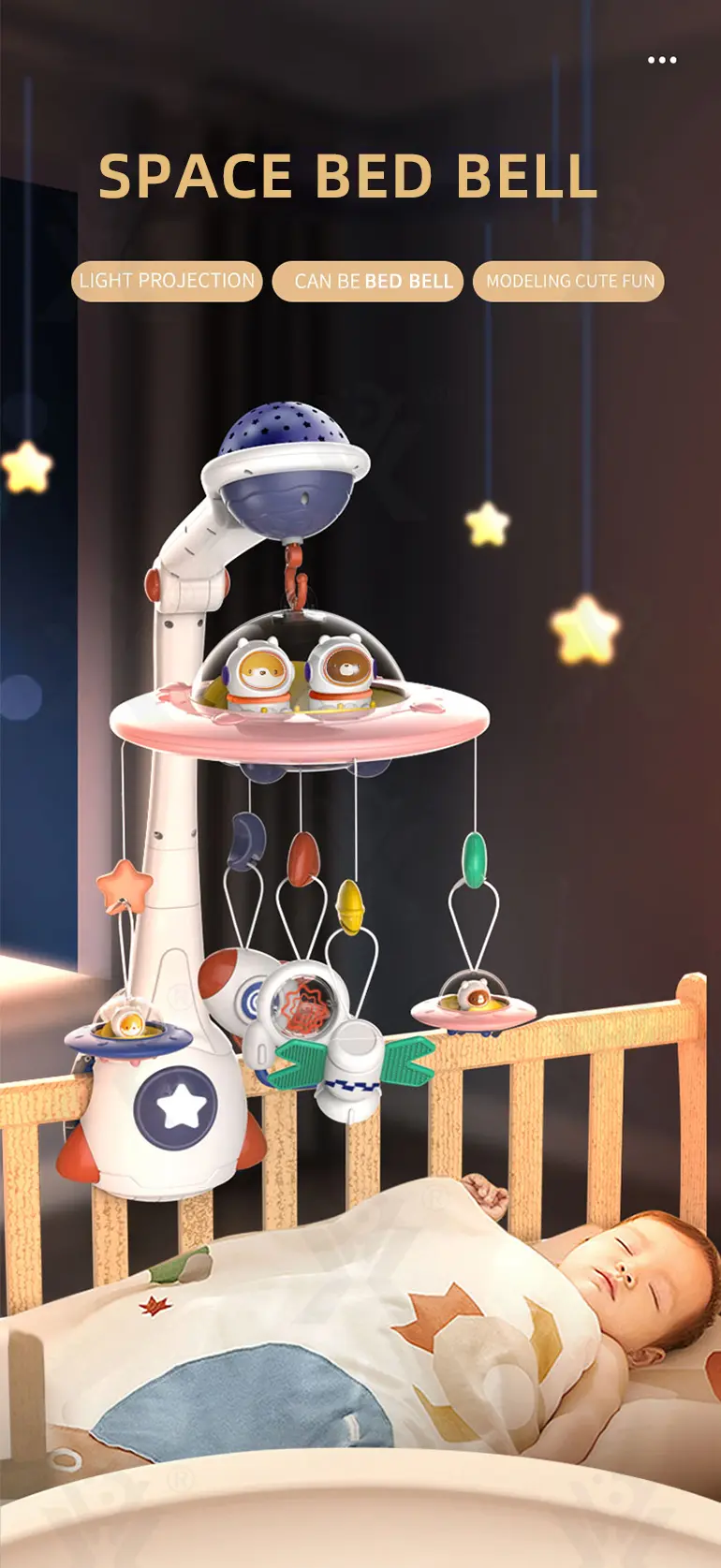 Soothing Space Bed Bell with Star Projection, Music, and Rotating Pendant · TV10618 · detail image 1 of 12