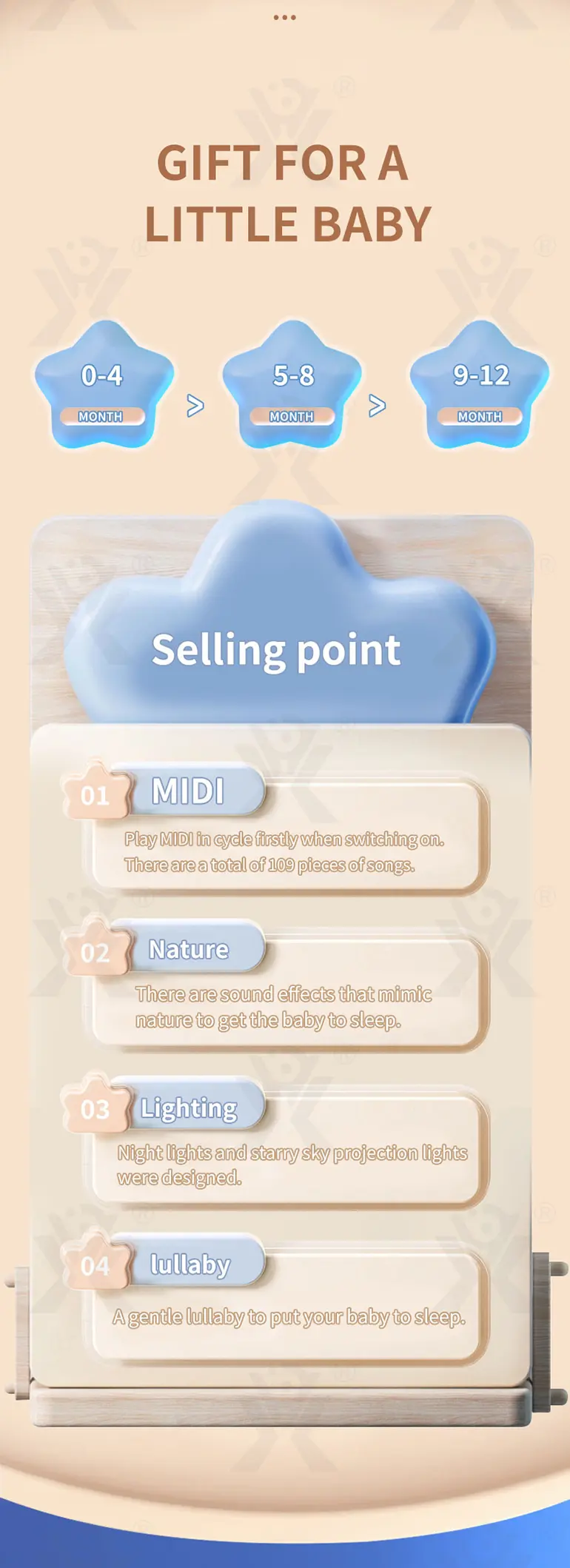 Soothing Space Bed Bell with Star Projection, Music, and Rotating Pendant · TV10618 · detail image 2 of 12