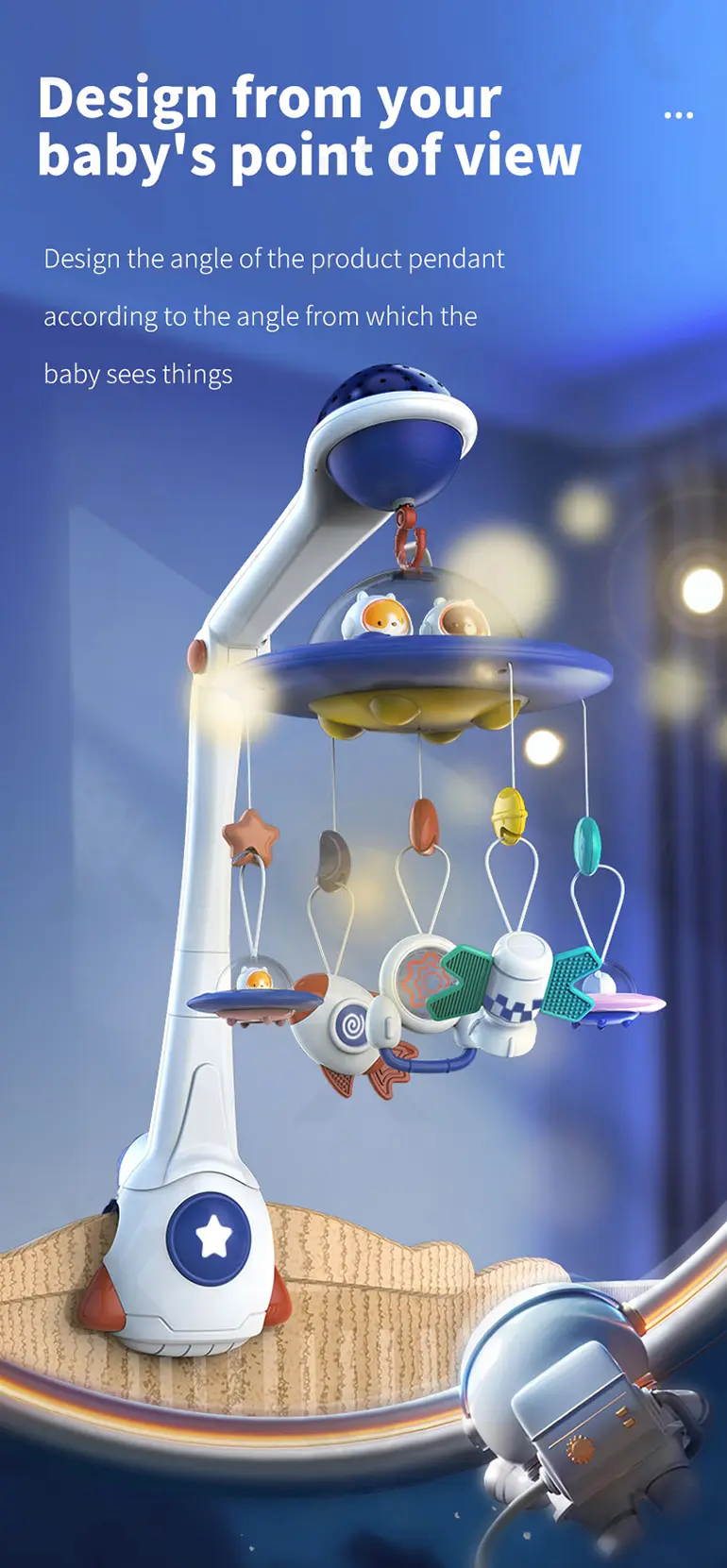 Soothing Space Bed Bell with Star Projection, Music, and Rotating Pendant · TV10618 · detail image 3 of 12