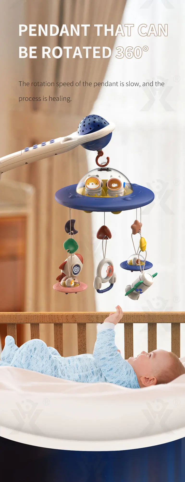Soothing Space Bed Bell with Star Projection, Music, and Rotating Pendant · TV10618 · detail image 5 of 12