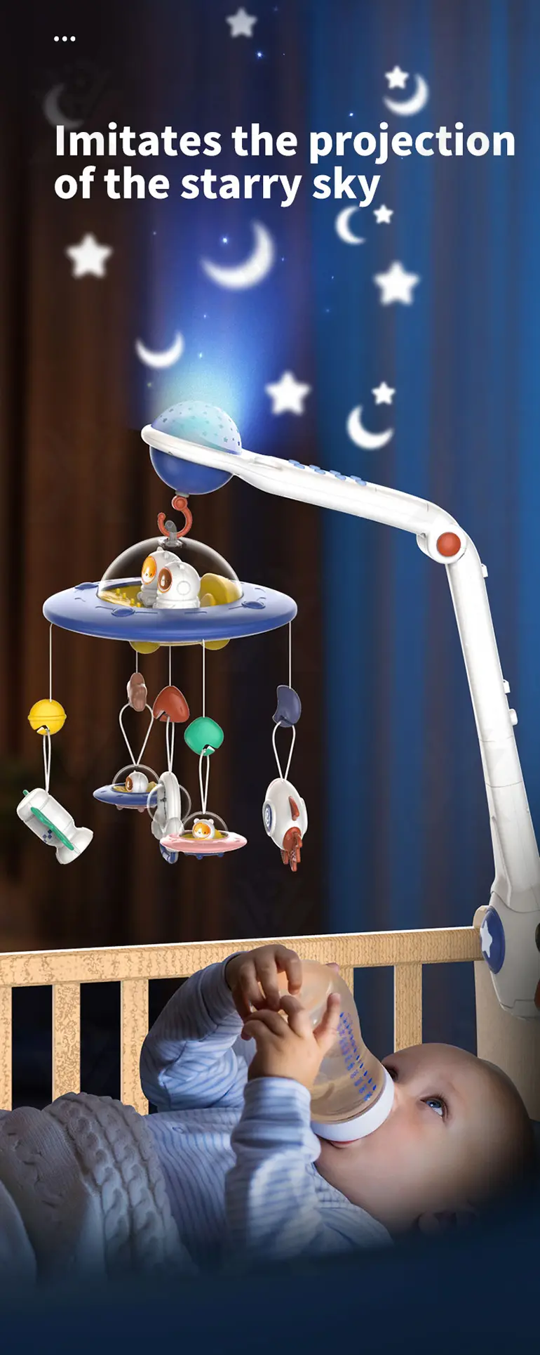 Soothing Space Bed Bell with Star Projection, Music, and Rotating Pendant · TV10618 · detail image 6 of 12