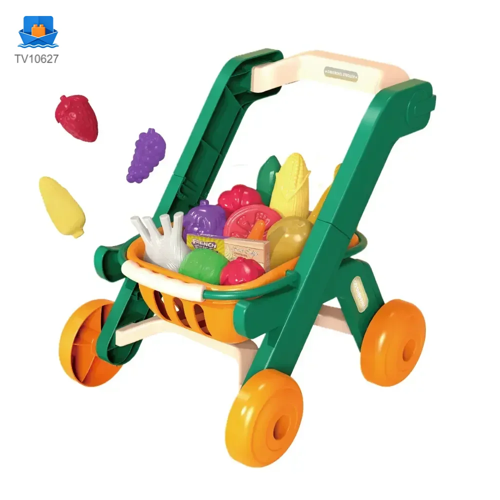 Kids 2-in-1 Shopping Cart Toy with Basket & Play Food Accessories, Role Play, Pretend Play · TV10627 · product photo 1 of 6