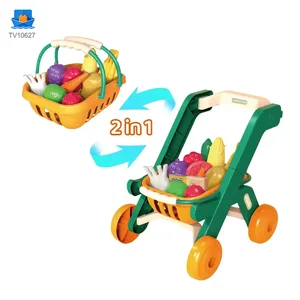 Kids 2-in-1 Shopping Cart Toy with Basket & Play Food Accessories, Role Play, Pretend Play · TV10627 · product photo 2 of 6