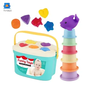 Baby Bath Toy Silicone Stackable with Storage & Shape Pairing Play