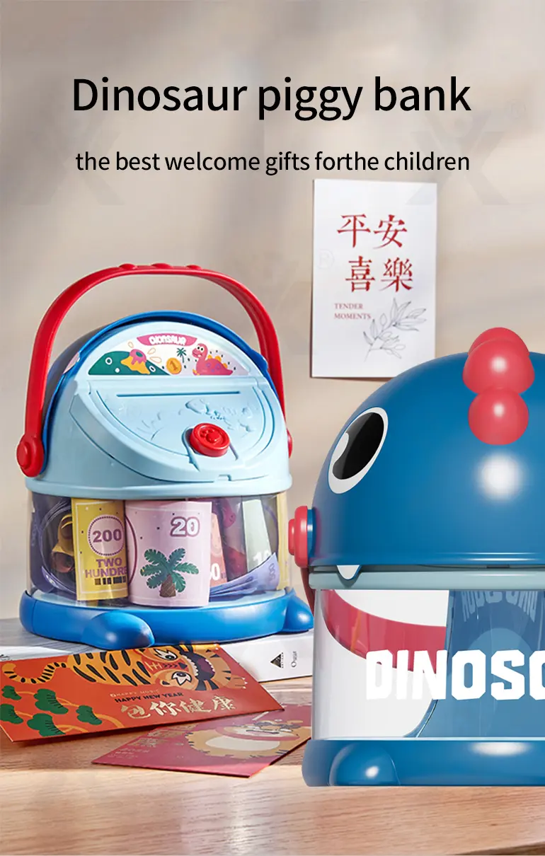 Dinosaur Piggy Bank, Transparent Deposit Box With a Wish Book, ABS Material · TV10592 · detail image 1 of 8