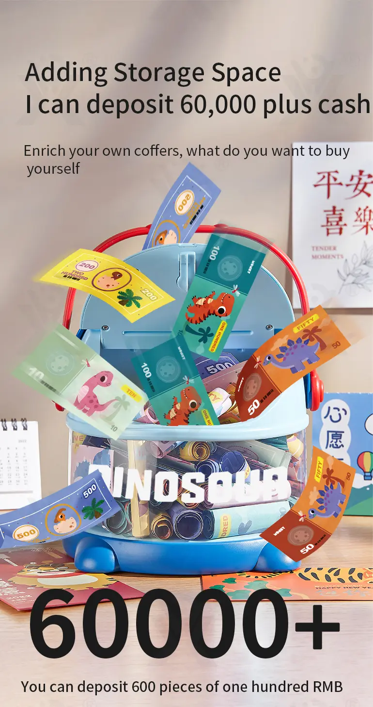 Dinosaur Piggy Bank, Transparent Deposit Box With a Wish Book, ABS Material · TV10592 · detail image 3 of 8