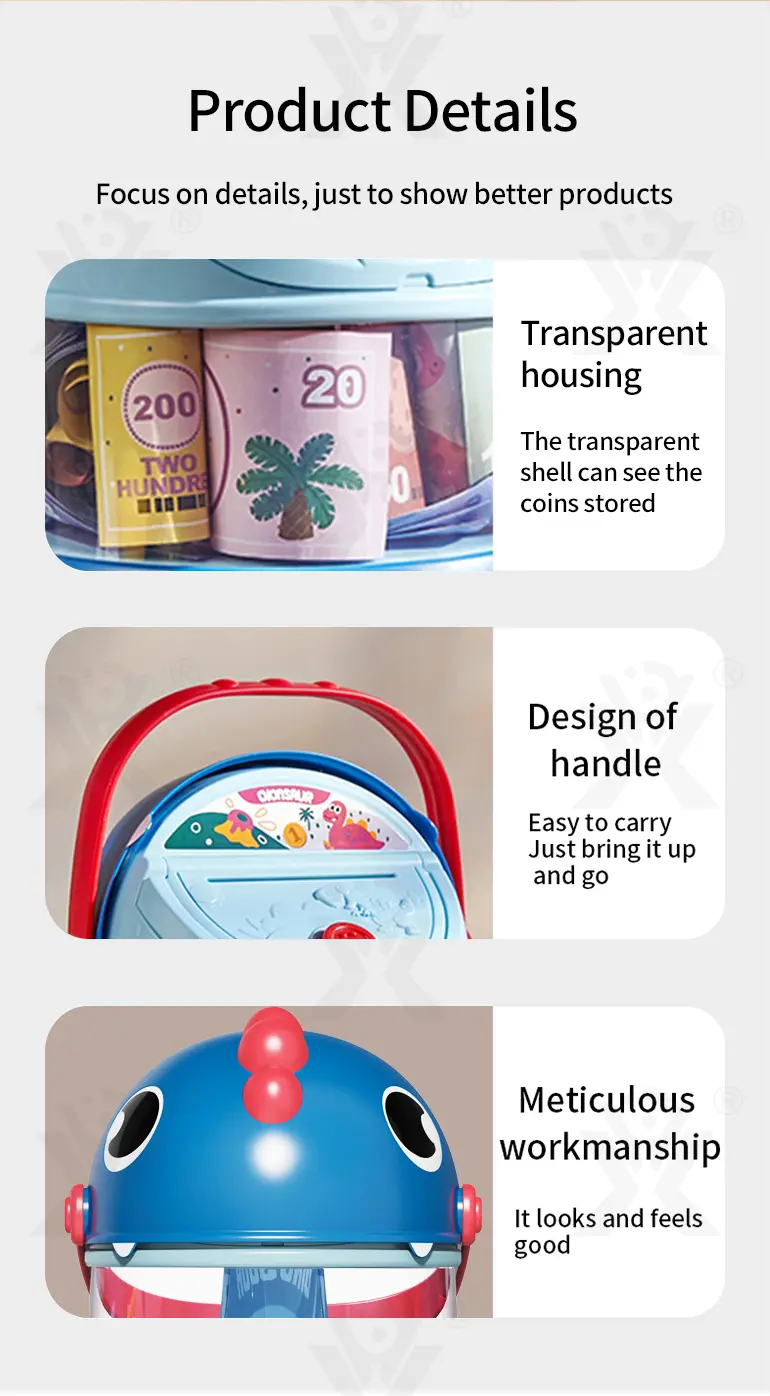 Dinosaur Piggy Bank, Transparent Deposit Box With a Wish Book, ABS Material · TV10592 · detail image 6 of 8
