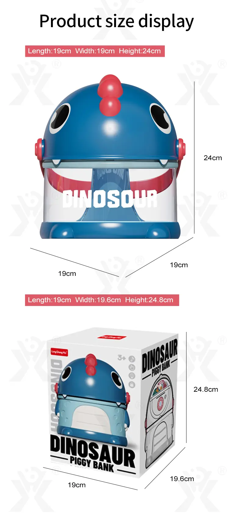 Dinosaur Piggy Bank, Transparent Deposit Box With a Wish Book, ABS Material · TV10592 · detail image 8 of 8