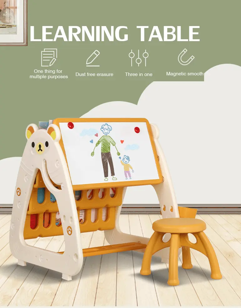 3-in-1 mesa de estudio para niños, escritorio, tablero de dibujo y estantería·TV10568·imagen de detalle 1 de 5