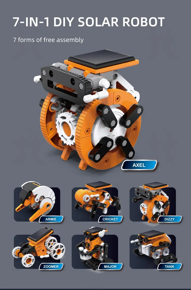 7-in-1 Solar Robot Toy, Solar Powered, Transform to Different Shapes, DIY Play · TV10591 · detail image 2 of 6