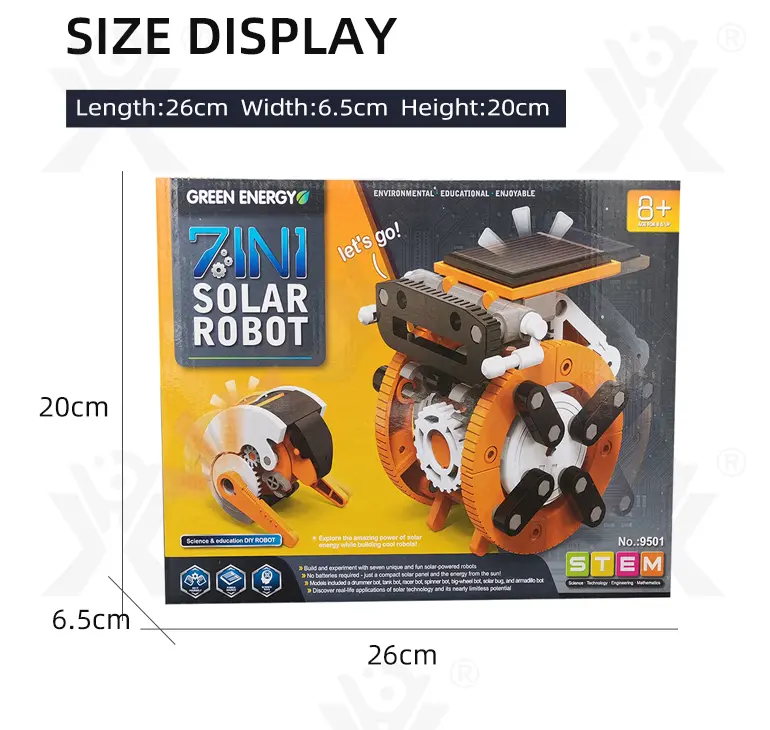 7-in-1 Solar Robot Toy, Solar Powered, Transform to Different Shapes, DIY Play · TV10591 · detail image 6 of 6