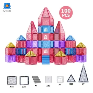 Pink Magnetic Tiles Set 3D Blocks-diy building blocks