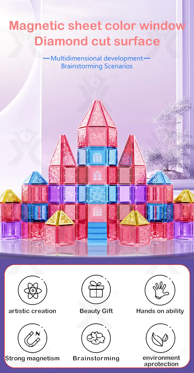 Pink Magnetic Tiles Set 3D Blocks-diy building blocks · TV10480 · detail image 1 of 8