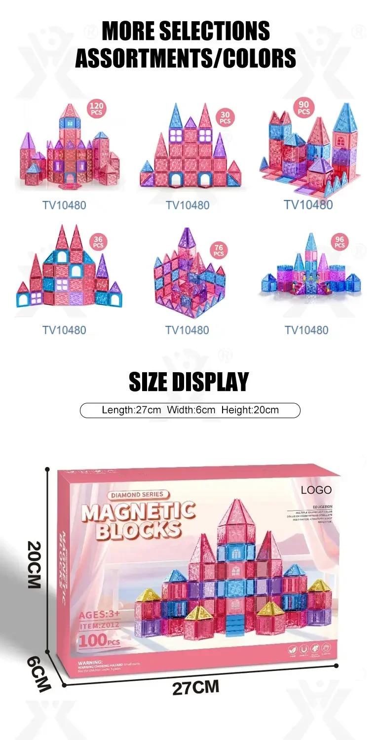 Pink Magnetic Tiles Set 3D Blocks-diy building blocks · TV10480 · detail image 8 of 8