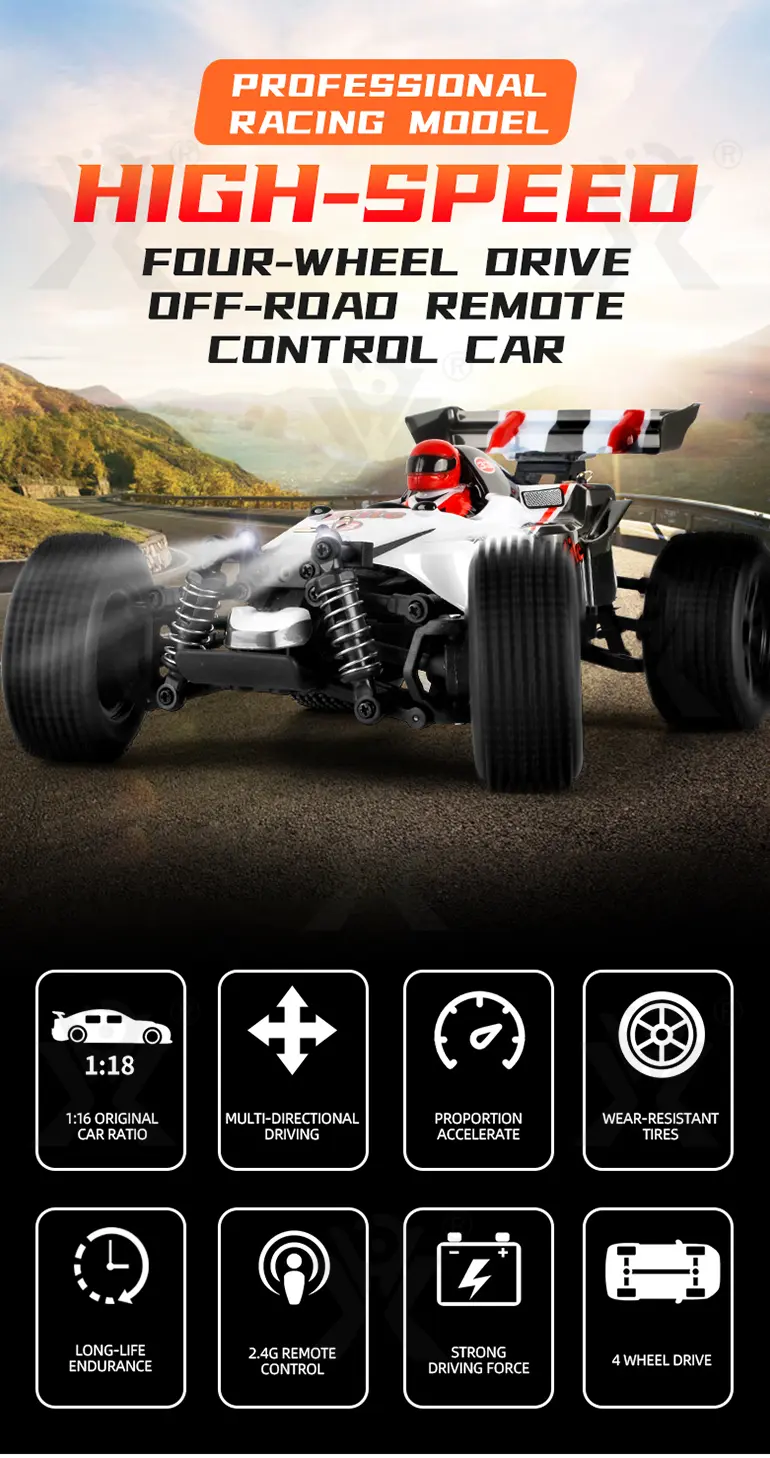 Off-Road Racing Car Toy With Servo Steering, 1:18 Scale, 4WD · TV10399 · detail image 1 of 15