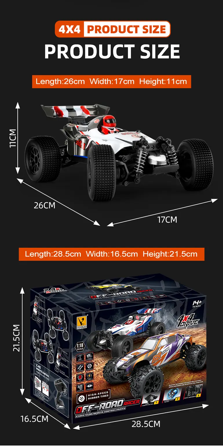 Off-Road Racing Car Toy With Servo Steering, 1:18 Scale, 4WD · TV10399 · detail image 15 of 15