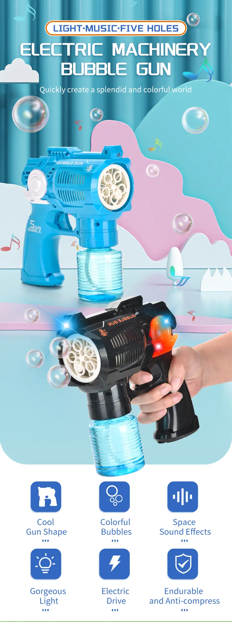 Pistola de burbujas eléctrica con ventilador de juguete·TV10432·imagen de detalle 1 de 7