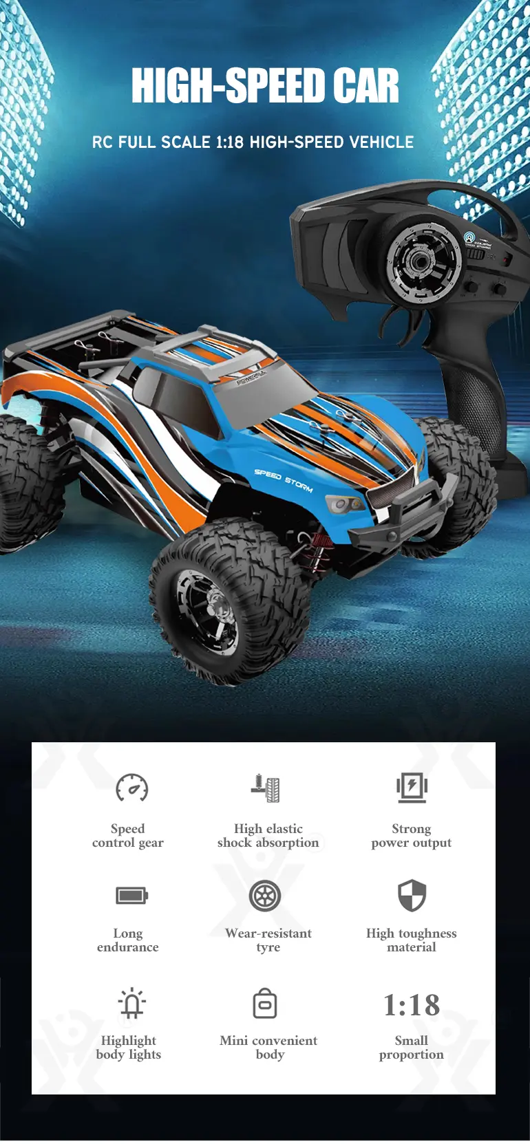 1/18 RC Monster Truck Toy, Shock Absorption System · TV10405 · detail image 1 of 10