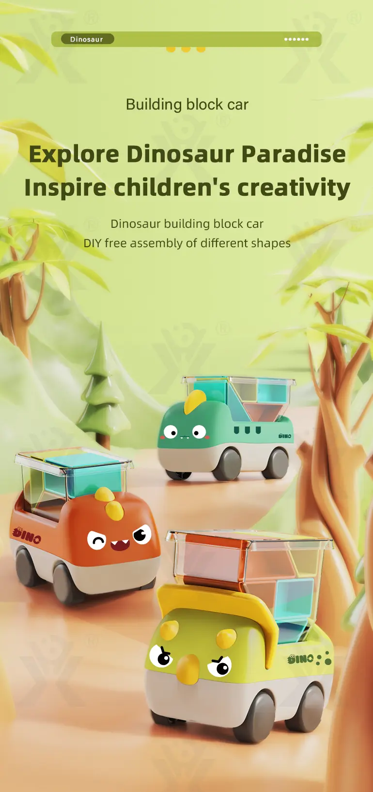 Trucky 3 Puzzle Game Set, Dinosaur Truck Toy Building Block · TV10379 · detail image 1 of 8