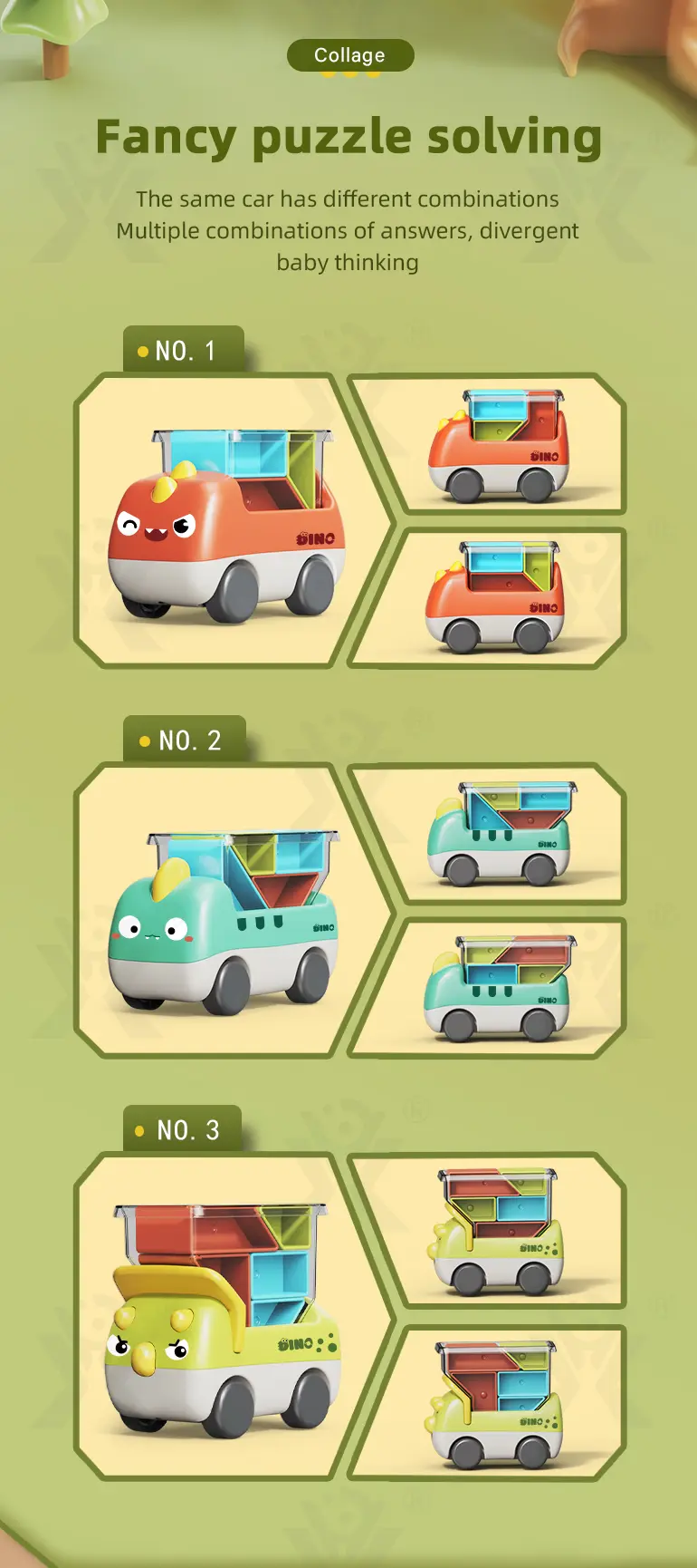 Trucky 3 Puzzle Game Set, Dinosaur Truck Toy Building Block · TV10379 · detail image 4 of 8