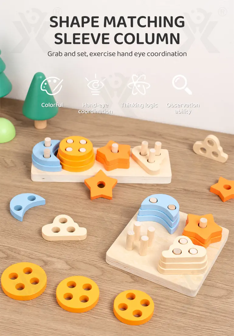 Wooden Montessori Sorting Toy, Shape Matching Puzzle · TV10378 · detail image 1 of 10