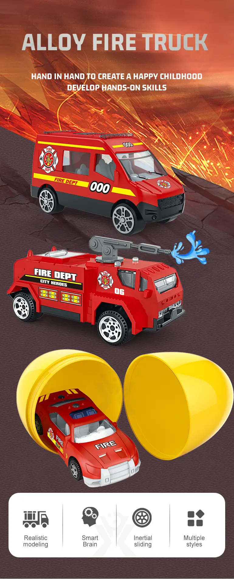 Diecast Fire Truck, Twist-Egg Style, 12 Collectable Style · TV10323 · detail image 1 of 10