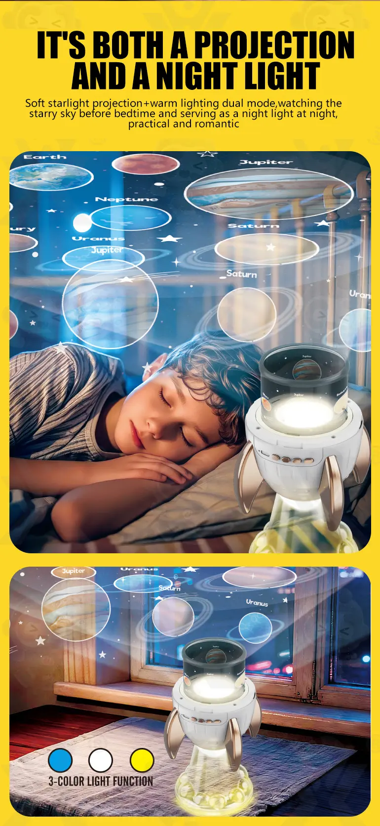 Star Projector Night Light, Space Rocket-Shaped Toy · TV10365 · detail image 2 of 6