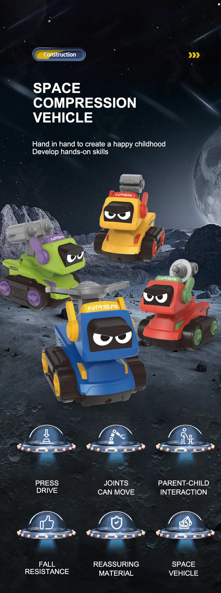 Press-and-Go Toy Car, Space Engineering Themed · TV10307 · detail image 1 of 7